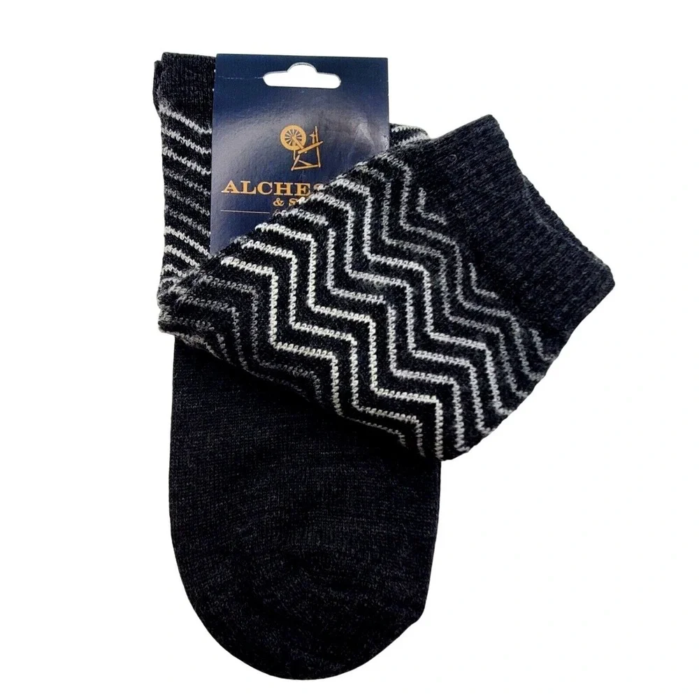 Charcoal Black Wool Crew Socks Mens Large Dress Alchester Lucas Herringbone NEW